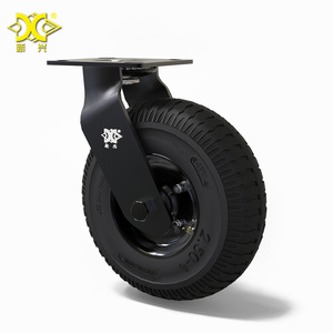 8 polegadas preto borracha pneumática roda rodízios infláveis pesados giratória rodízio roda com travamento do freio - Product Image 4