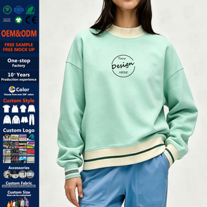 เสื้อสเวตเชิ้ตคอเต่าสีตัดกันพร้อมแถบข้อมือลายทางสำหรับผู้หญิงขายส่ง สไตล์สตรีทแวร์ ตกแต่งด้วยโลโก้ปักแบบกำหนดเอง - Product Image 1