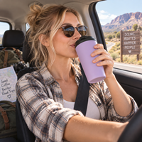 Vente en gros de gobelets à café réutilisables en acier inoxydable à double paroi de 12 oz 304 personnalisés avec couvercle anti-fuite pour les voyages en voiture