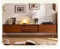 Table console TV en chêne massif écologique, grande capacité, armoire de style campagnard, pieds en acier inoxydable, meubles de salon