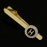 Pince à cravate A-Z 26 lettres initiales majuscules ensemble de boutons de manchette en cristal personnalisé pour hommes (MD018)