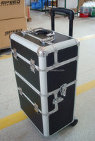 Chariot professionnel, mallette à roulettes 4 en 1, en aluminium, avec changement de couleur, pour artiste de maquillage, avec roulettes