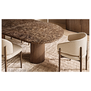 Byron Emperador Tùy Chỉnh Thiết Kế Hiện Đại Hình Bầu Dục Nhà Bếp Bàn Ăn Tự Nhiên Travertine Top Nhà Hàng Phòng Khách Bộ - Product Image 6