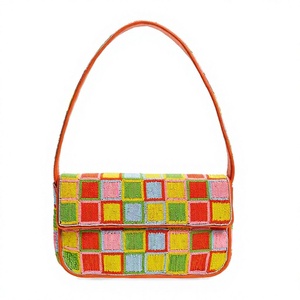 Sac à main de luxe fait main en toile avec motif orange, forme rectangulaire fantaisie, broderie artisanale, point de croix pour sacs - Product Image 4