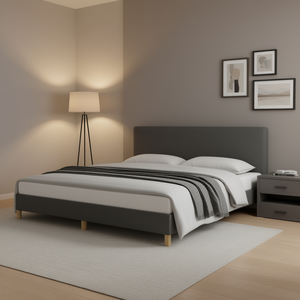 Base de Cama King Moderna Tapizada en Poliéster Gris con Estructura de Madera Sintética, Diseño de Cama Suave y Duradera - Product Image 2