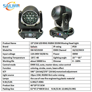 Projecteur à tête mobile LED Sailwin 19X15W AURA Marc RGBW ZOOM <span class=keywords><strong>DMX</strong></span> avec anneau LED - Product Image 4