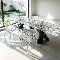 Table à thé en résine transparente à motif ondulé asymétrique, design glacier, 07luxury, pour villas minimalistes et salons de thé