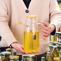 Bouteille à sauce en verre borosilicate de 1000 ml avec poignée, sans huile, pour cuisine, récipient alimentaire pour sauce soja et vinaigre