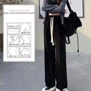 Pantalon long ample en maille côtelée avec cordon de serrage pour femme, taille haute extensible, jambe large, idéal pour l'été - I-0288 - Product Image 5