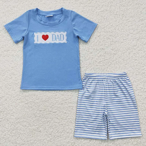 Conjunto de Ropa para Bebés y Niños Pequeños al por Mayor para el Día del Padre, con Bordado de 'I Love Dad', Pantalones Cortos a Rayas, 2 Piezas, Vestido, Mameluco, Ropa de Verano - Product Image 5