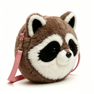 Bolso bandolera de peluche de mapache personalizado, bolso de peluche con cabeza de mapache, lindo bolso de hombro de peluche de mapache, bolso de peluche con cremallera en forma de animal - Product Image 1