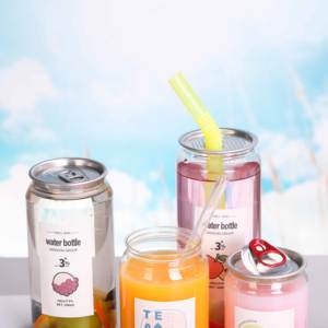 Kaleng Minuman Plastik PET Transparan 330ml, Kaleng Soda, Minuman, Kue, Es Krim dengan Tutup Mudah Dibuka - Product Image 2