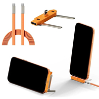 Kabel Charger Holder Tak Terlihat dengan Stand 240W, Stand Ponsel Lipat, Kabel USB-C ke USB-C 2 in 1 Holder Charger