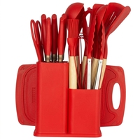 Ensemble d'ustensiles de cuisine 19 pièces avec manches en bois et silicone alimentaire résistant à la chaleur, comprenant râpe, pinces, cuillère, spatule et spatule à retourner