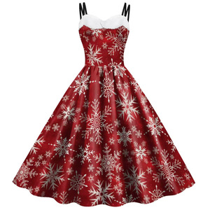 <span class=keywords><strong>Vestido</strong></span> Navideño Personalizado al por Mayor, Estilo 2026, para Mujer, con Estampado Navideño, Cuello en V, Tirantes Finos, Sin Mangas - Product Image 2
