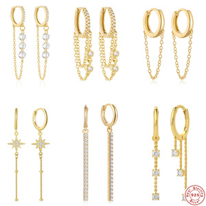 Boucles d'oreilles pendantes en argent sterling S925 incrustées de diamants, pompons personnalisés, style tendance et cool, créations originales pour l'oreille - Product Image 1