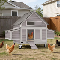 Poulailler mobile de haute qualité en bois de sapin pour l'extérieur, sur roues, avec toit en asphalte imperméable, 6 nichoirs, pour poules de jardin