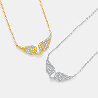 Kalung Liontin Sayap Malaikat Perak Sterling S925 Elegan, Bertabur CZ Penuh, 2 Warna, Grosir Perhiasan Wanita, Bijoux Collares