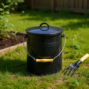 Cubo con tapa 10 L 32 cm 25 cm esmaltado negro moteado - Product Image 3