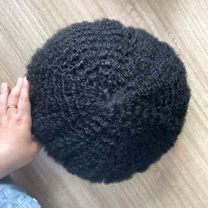 Prêt à expédier : Toupet 100 % cheveux humains naturels, style afro bouclé serré 10 mm, noir, base en PU à peau fine avec boucle en V pour hommes africains - Product Image 3