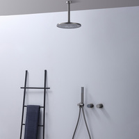 Ensemble de douche mural en laiton pour salle de bain, mitigeur eau chaude et froide, avec douchette à main et pommeau de douche pluie apparent