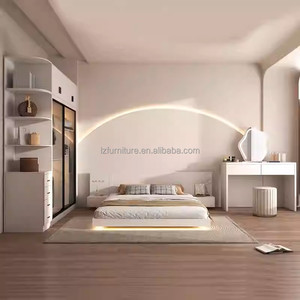 Affordable Compact Complete Bedroom Sets Wood Bed With Nightstands Wardrobe & Vanity Desk for <b>Small</b> Spaces Studio And Apartments - Product Image 4