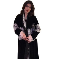 Ensemble Abaya en velours et dentelle de luxe J-282, manteau Abaya musulman avec hijab assorti, vêtements islamiques modestes à manches longues noirs