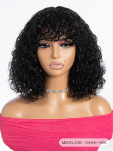 Parrucca corta senza colla jerry riccia con frangetta profonda parrucche da donna in evidenza colore marrone <span class=keywords><strong>acqua</strong></span> arricciatura bob parrucca capelli umani - Product Image 5