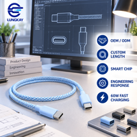 Câble de charge rapide USB C vers C en nylon tressé professionnel LUNG KAY 60W pour téléphone, tablette, ordinateur portable, fabrication OEM ODM personnalisée