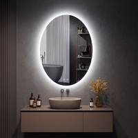 Espejo de Baño Ovalado Minimalista con Retroiluminación LED, Táctil, Regulable, de Pared, con Luz Cálida