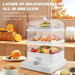 หม้อนึ่งอาหารไฟฟ้า 3 ชั้น พร้อมฝากระจกนิรภัย ควบคุมเวลาแบบกลไก สำหรับใช้ในบ้าน - Product Image 2