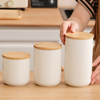 Bocal à café hermétique en céramique avec couvercle en bambou et joint en silicone, 300, 600, 800, 1000 ml, en porcelaine blanche, pour le stockage du thé dans la cuisine