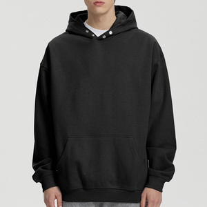 Terry <span class=keywords><strong>Fabric</strong></span> Custom logo Hoodies 100% Cotton Button Neck Alta calidad 14oz Mens Black Style Oversized Boxy Hoodie - Product Image 1