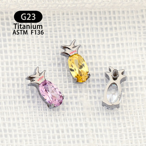 Clous d'oreille en titane G23 en forme d'ananas, 7,2 mm, sertis de zircon, pour piercing du cartilage - Product Image 4