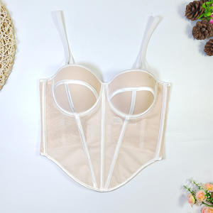 Mujeres Sexy Simple malla Irregular corsé francés único contraste líneas señoras Bustie fiesta recortada Top francés corsés Bustiers - Product Image 3