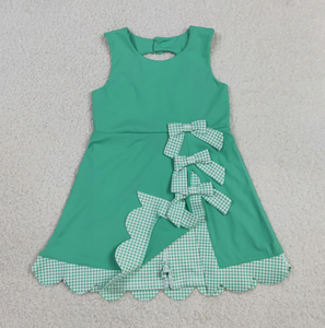 Conjunto de Ropa de Verano para Niñas: Vestido sin Mangas con Falda Tipo Camiseta y Lazo de Guingán Verde, Estilo Hermanas a Juego, Venta al por Mayor - Product Image 6