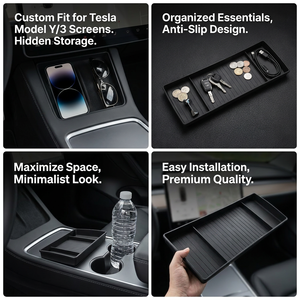 ช่องเก็บของด้านหลังหน้าจอคอนโซลกลางรุ่นรีเฟรชของรถยนต์ Model Y 3 พร้อมถาดใส่กระดาษทิชชู่และอุปกรณ์เสริมอื่นๆ ทำจากพลาสติก - Product Image 4