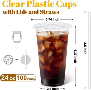 Vasos Desechables de Plástico PET con Tapa en Forma de U, Transparentes, con Impresión de Logotipo Personalizado, para Café, Bebidas Frías, Té con Leche, Refrescos y Agua - Product Image 2