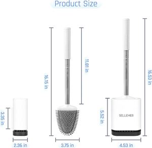 Toilet Brush and Holder Set for Bathroom Toilet Bowl Brush Head with Stainless Steel <b>Handle</b> Silicone Cleaning Toilet Brush - Product Image 5