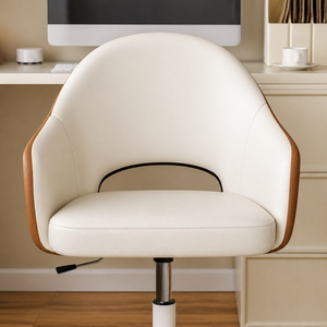Chaise de salle à manger pivotante à dossier moyen en cuir PU avec roulettes - Chaise de bureau et de maquillage réglable (Bleu) - Product Image 4