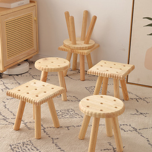 Solid Wood Stool Natural Color Stackable Home <b>Shoe</b> Changing <b>Bench</b> Living Room Footstool Adult And Elderly Use - Product Image 1