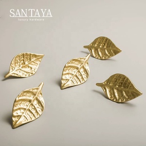 Santaya Brushed Brass Handles Leaf-shaped for Kitchen Cabinets Bedroom Wardrobe Drawer <strong>Knobs</strong> and Other Furniture Handle - Product Image 1