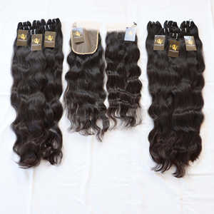 Paquets de cheveux indiens vierges bruts, Deep Wave non traités 100% avec Frontal 13x4 et 6x6 Lace Closure - Product Image 2