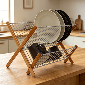 Égouttoir à vaisselle pliable en acier inoxydable pour comptoir de cuisine - Product Image 1
