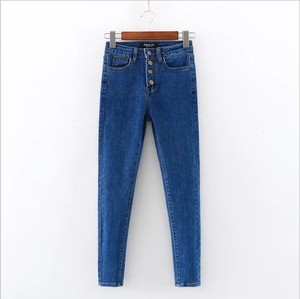 Logo personnalisé Jean brésilien en denim pour femmes, taille haute skinny à boutons - Product Image 4