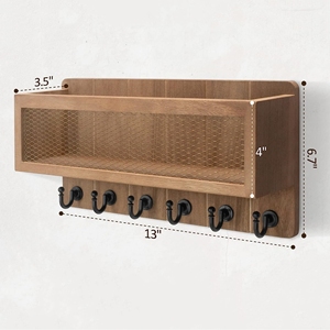 202605 Organizador de Llaves Decorativo de Madera para Pared, con Ganchos para Llaves y Estante de Almacenamiento para Montar en la Pared - Product Image 6