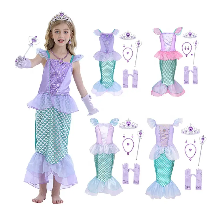 Little Mermaid Ariel Girls Princess Party Dresses Kids Dysney Girls' Dresses Halloween Cosplay Costume