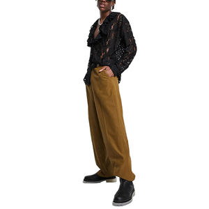 Nuova <span class=keywords><strong>Camicia</strong></span> da <span class=keywords><strong>Uomo</strong></span> alla Moda, Sexy e Traspirante con Colletto a Volant, Vestibilità Regolare, Maniche Lunghe, Traforata in <span class=keywords><strong>Pizzo</strong></span> con Bottoni - Product Image 4