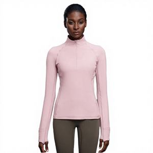 Haut de sport pour femme à col montant et demi-zip, avec logo personnalisé, manches longues, coupe régulière, pour Pilates et Yoga, avec passe-pouces, respirant, en Spandex - Product Image 4