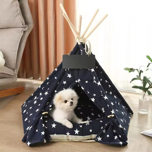 Wholesale Modern Cartoon Winter <strong>Dog</strong> House Pet Tent with Wood Frame Eco-Friendly Washable Floral Pattern <strong>Teepee</strong> - Product Image 1